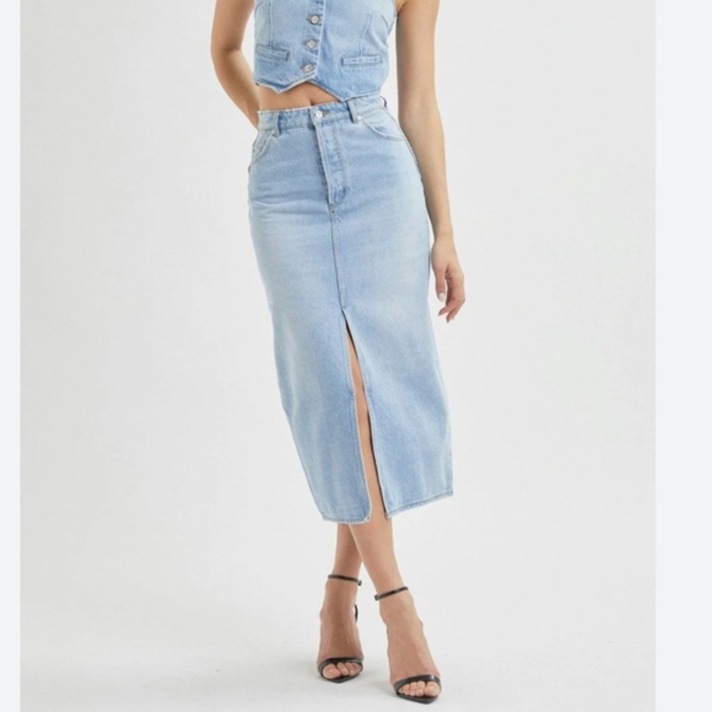 ROLLA'S Light Blue Denim Midi Skirt with Center Front Slit